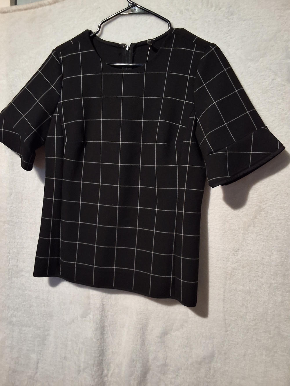 Black Windowpane Short Sleeve Top